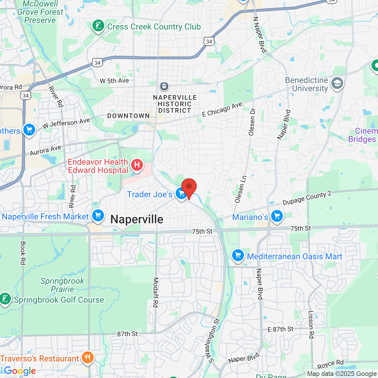 Google map image of our location in 1112 South Washington Street Naperville, IL